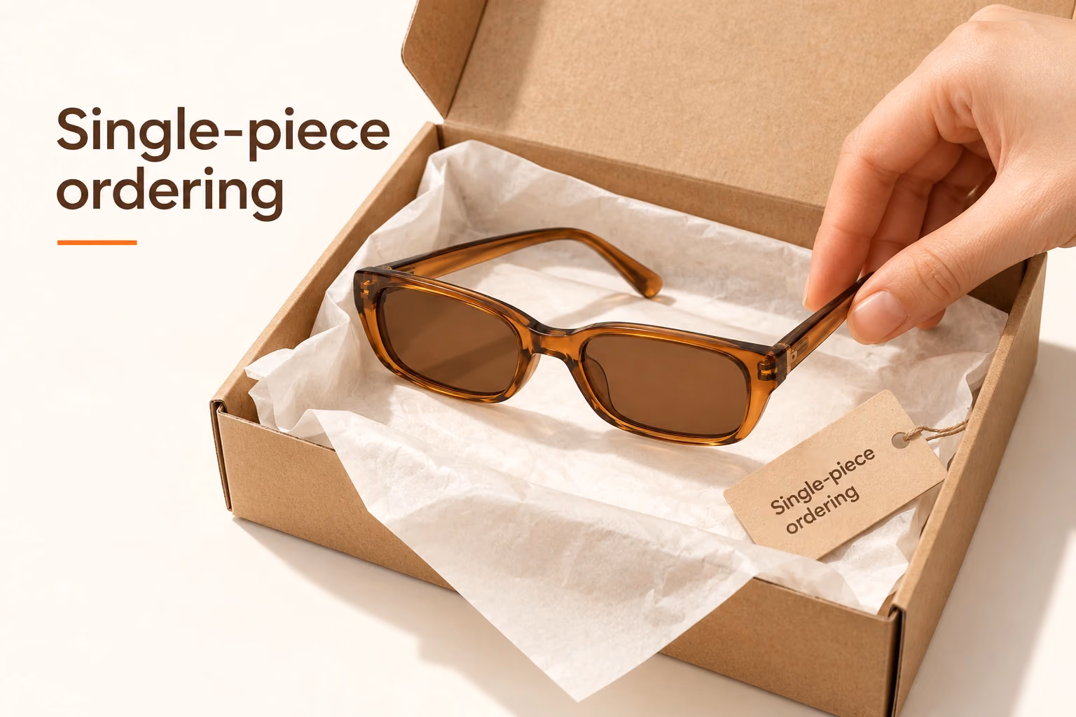 One pair of sunglasses packed for an individual order.